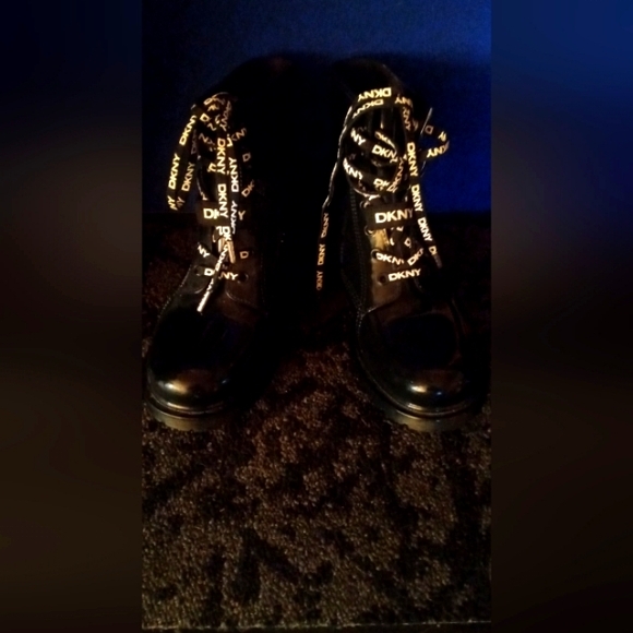 Dkny Shoes - DKNY Black Boots with Logo Laces high glossy